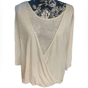 Eddie Bauer Lightweight Draped Ivory Top Size Petite Large